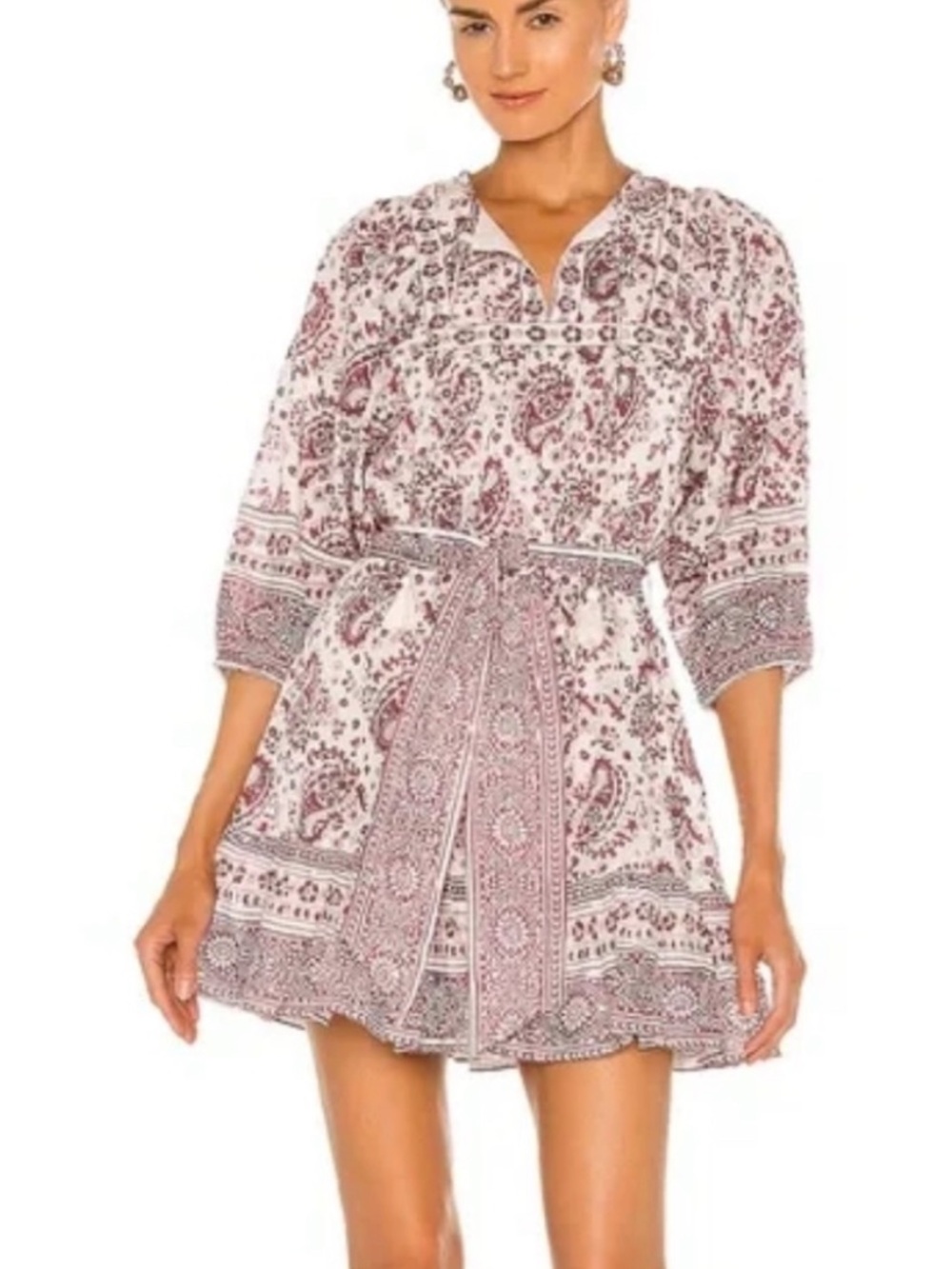 Cleobella Paisley Tie-Waist Mini Dress - White & Dusty Rose